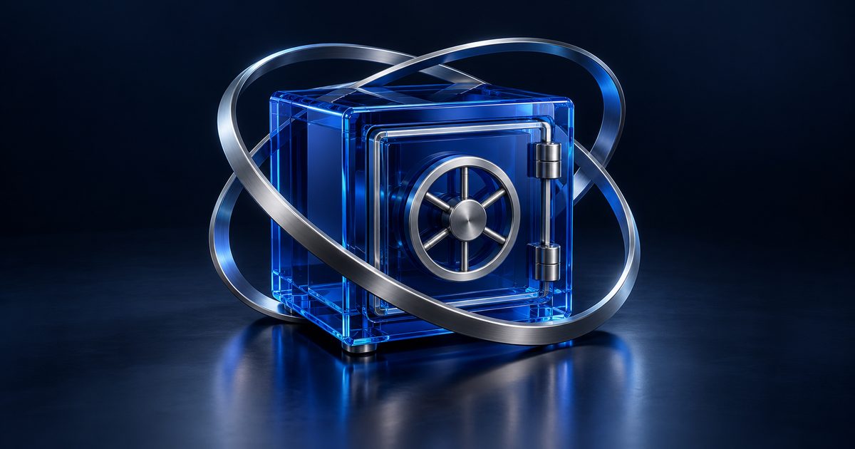 A glass vault surrounded by metal protective rings suggests a structured custody system.
