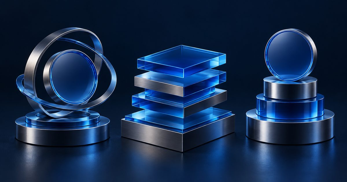 Abstract exchange platforms side by side in blue glass and metal