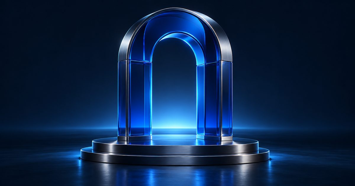 Gateway arch made of blue glass